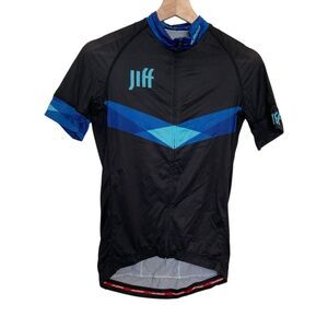 Jakroo Cycling Jersey Shirt Men's Size Medium Full Zip Black And Blue Snug Fit